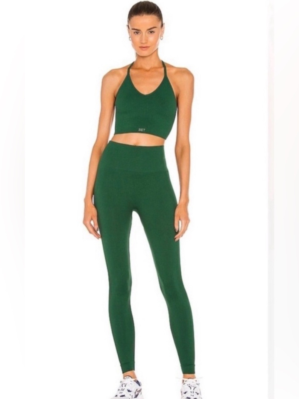 Set Active X Revolve Green Ribbed Bralette and Leggings Set Medium